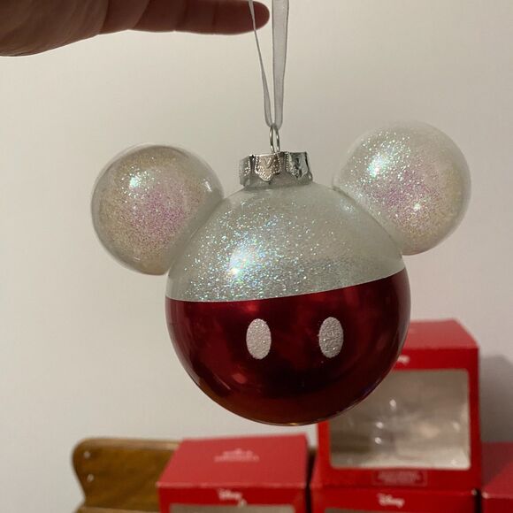 Hallmark Bundle of 4 Mickey Mouse Glass Ornaments, IOB, Red, Black, Gold, Blue - Picture 7 of 11